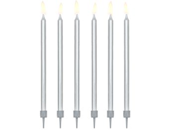 Birthday candles, plain, silver, 12.5cm
