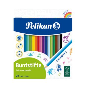 Գունավոր մատիտ Pelican Crayons Hexagonal Wooden Pencils Pack of 24 Colors