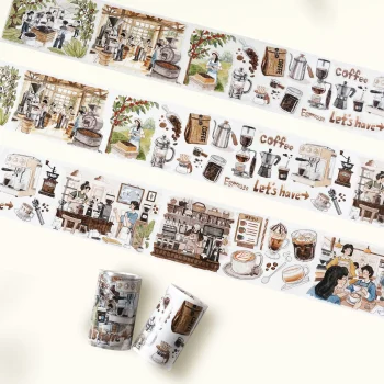 Washi Tape - Pre-cut Life of Coffee Wide Washi/PET Tape