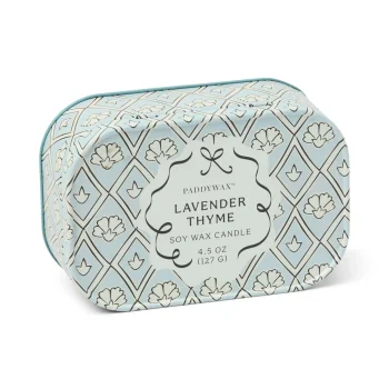 Cherie  4.5oz/127g Printed Tin Candle - Blue & White   - Lavender & Thyme