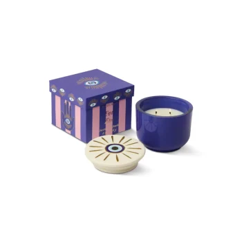 Բուրավետ մոմ Paddywax Charmed 8oz/226g Blue Glass Candle  with Eye  Ceramic Lid - Incense & Smoke