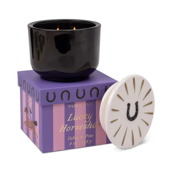 Բուրավետ մոմ Charmed 8oz/226g Black Glass Candle with Horseshoe Ceramic Lid  Tabac & Pine