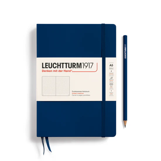 notebook-medium-a5-hardcover-249-numbered-pages-dotted-navy
